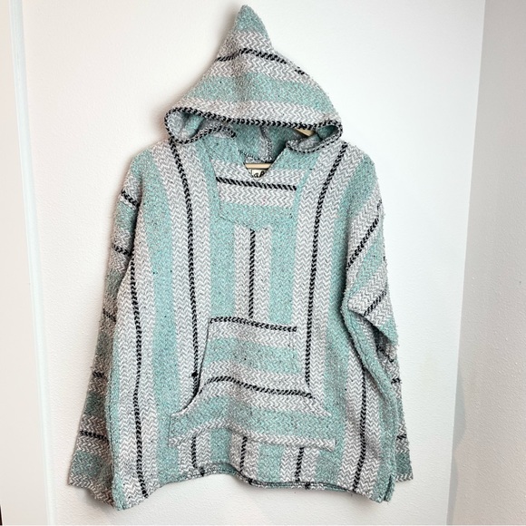 baja joe Tops - Baja Joe Beach Hoodie Sweater Mint & White Stripe Large